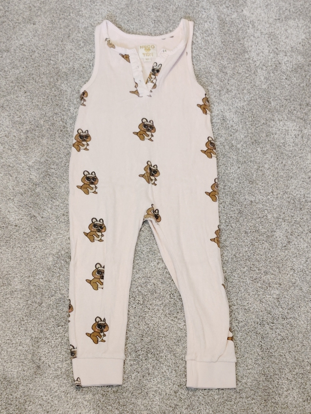 Hugo Loves Tiki Pink Sleeveless One-Piece Bodysuit with Bunny Print